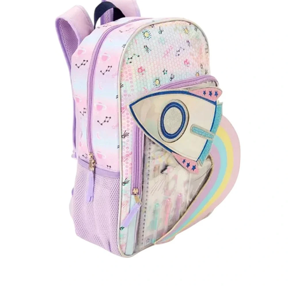 NWT InMocean Girls Pastel Space Backpack with Water Bottle‎ & Stationery Set